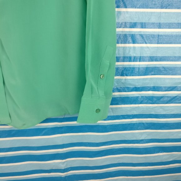 Weekend Max Mara 100% SILK Double Breasted Pocket Long Sleeve Shirt Cool Green L - Picture 7 of 9